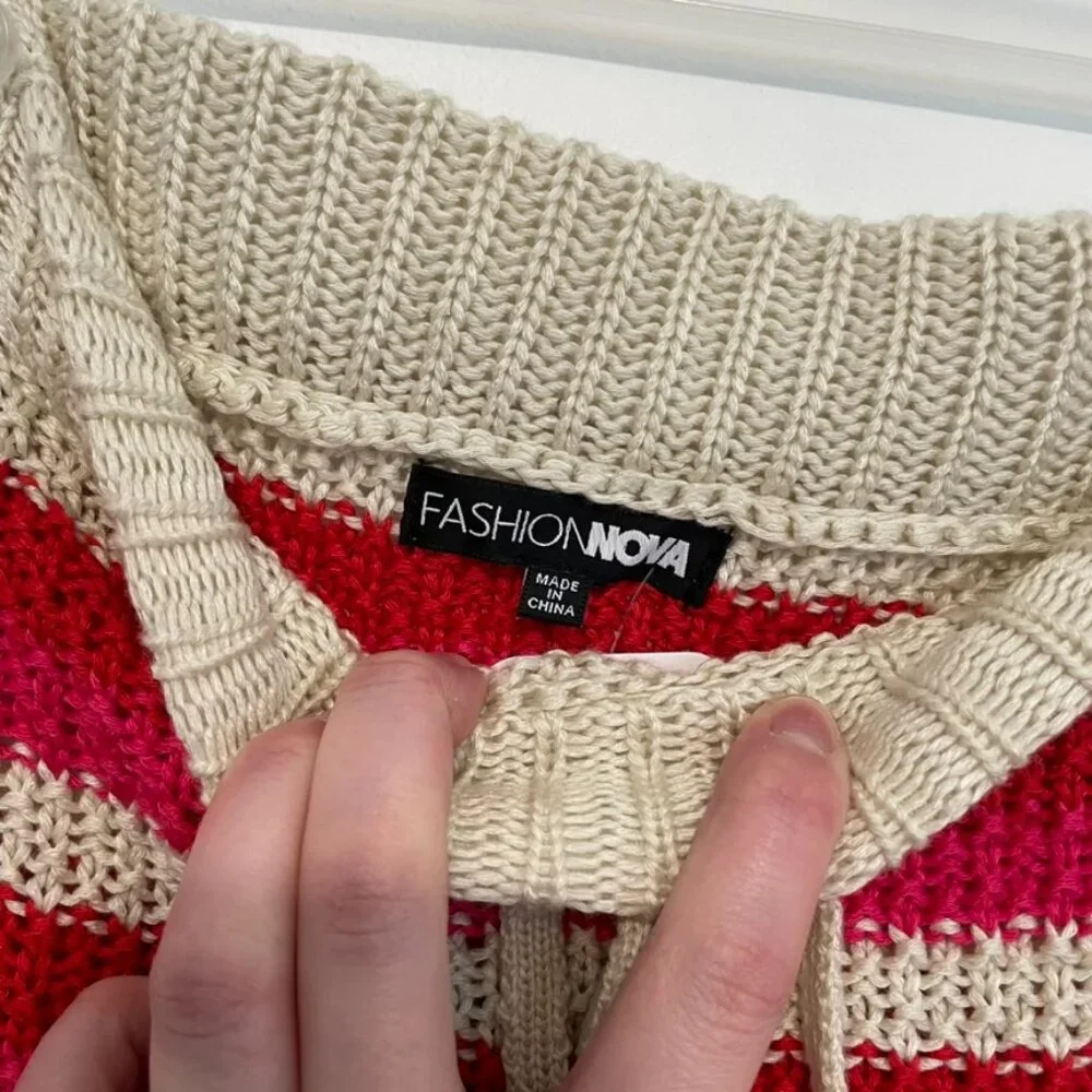 NEW NWT FASHION NOVA Mariyah Crochet Mini Skirt Cream Beige Red Pink Stripe Knit